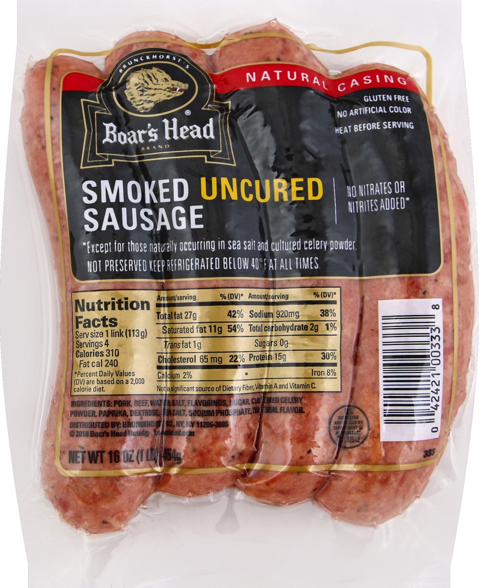 slide 8 of 9, Boar's Head Smoked Uncured Sausage, 16 oz