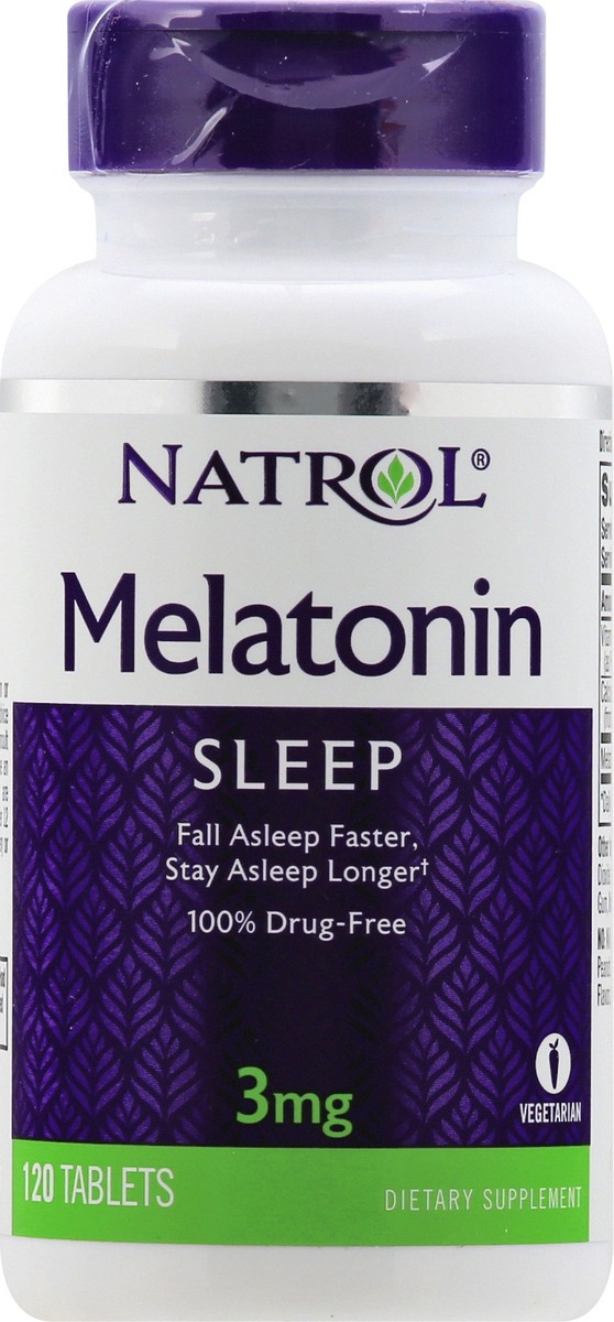 slide 8 of 9, Natrol 3mg Melatonin Sleep Aid Tablets, Fall Asleep Faster, Stay Asleep Longer, 99% Pure Melatonin, Dietary Supplement, 120 Count, 120 ct