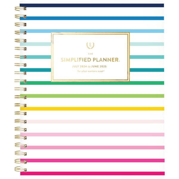 slide 1 of 8, 2024-2025 At-A-Glance Simplified By Emily Ley Weekly/Monthly Academic Planner, 8-1/2"" X 11"", Happy Stripe, July 2024 To June 2025, El24-905A, 1 ct