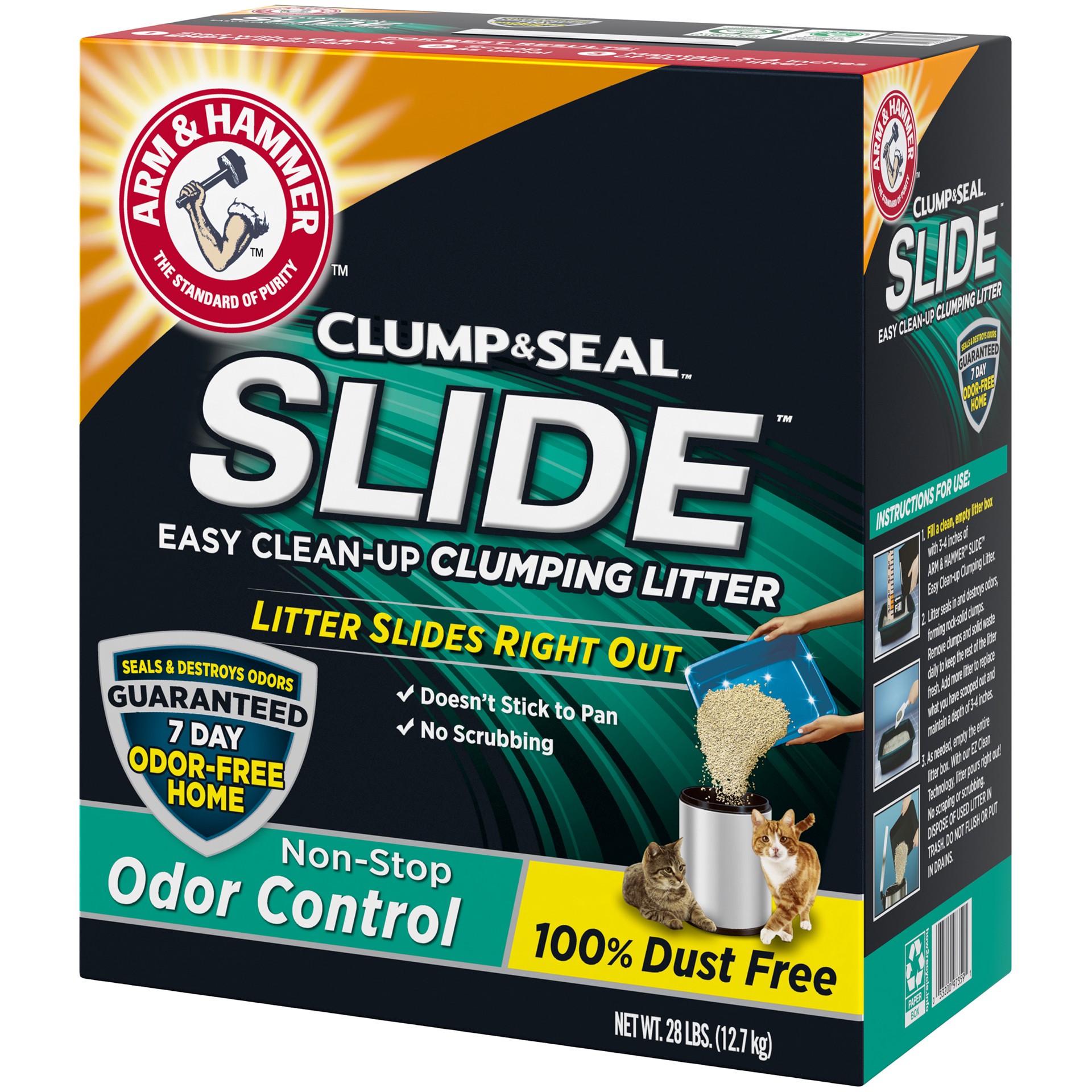 slide 5 of 5, ARM & HAMMER SLIDE Easy Clean-Up Litter, Non-Stop Odor Control, 28 lb, 28 lb