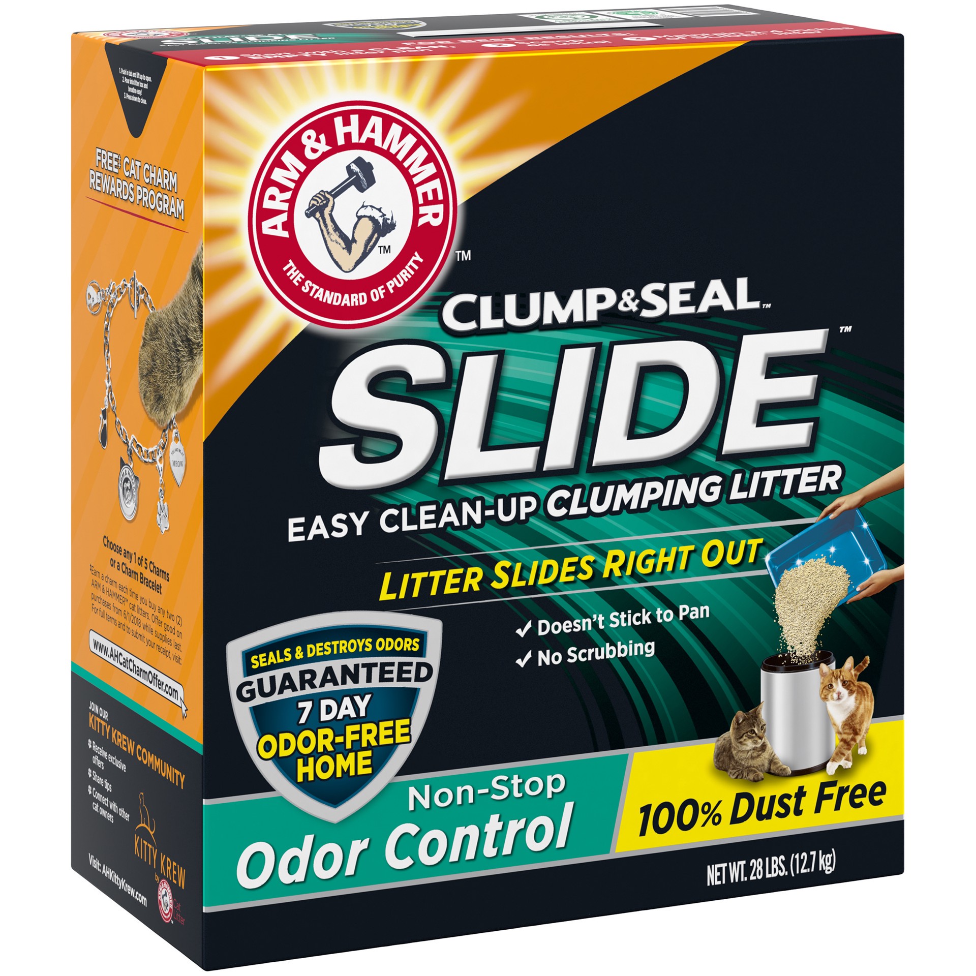 slide 3 of 5, ARM & HAMMER SLIDE Easy Clean-Up Litter, Non-Stop Odor Control, 28 lb, 28 lb