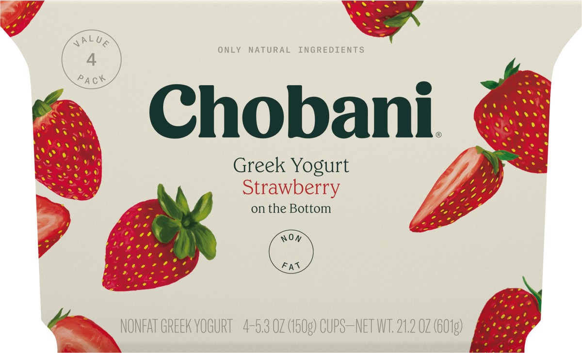 slide 6 of 9, Chobani Non-Fat Greek Yogurt Strawberry on the Bottom 4-pack, 