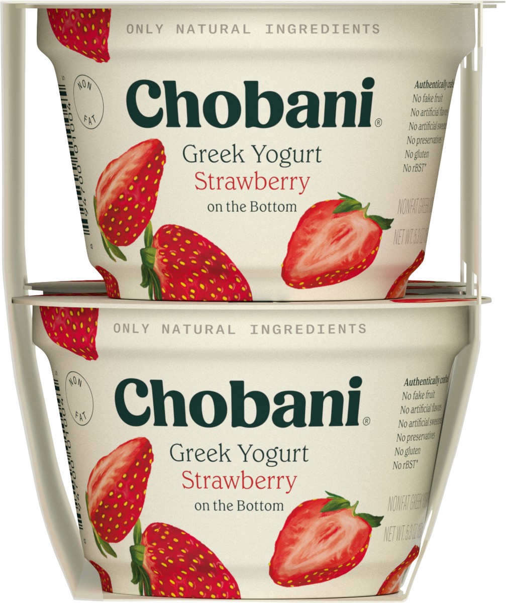 slide 8 of 9, Chobani Non-Fat Greek Yogurt Strawberry on the Bottom 4-pack, 