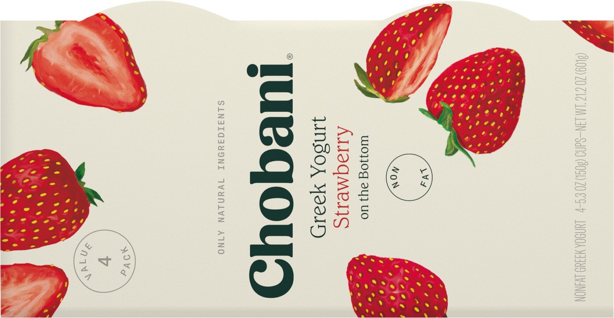 slide 9 of 9, Chobani Non-Fat Greek Yogurt Strawberry on the Bottom 4-pack, 