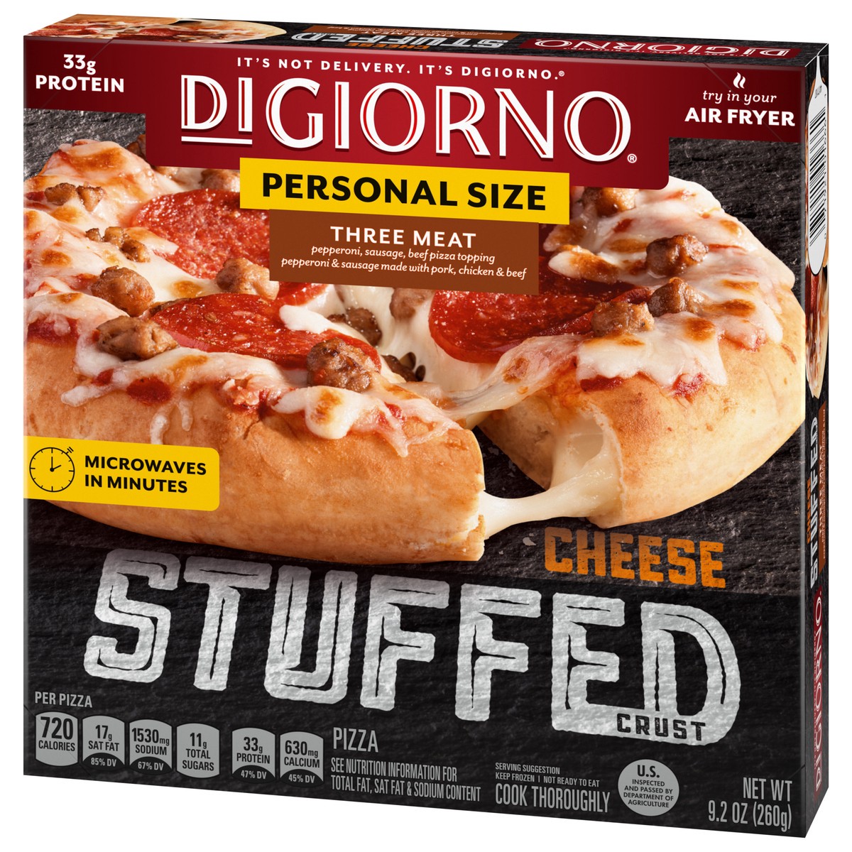 slide 3 of 9, DIGIORNO Frozen Pizza - Three Meat Stuffed Crust Pizza - Personal Pizza, 9.2 oz