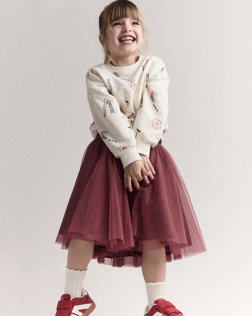 slide 3 of 5, Otteravenue Toddler Girl Avenue Twirl™ Midi Skirt with Tulle - Burgundy Burgundy 4T, 1 ct