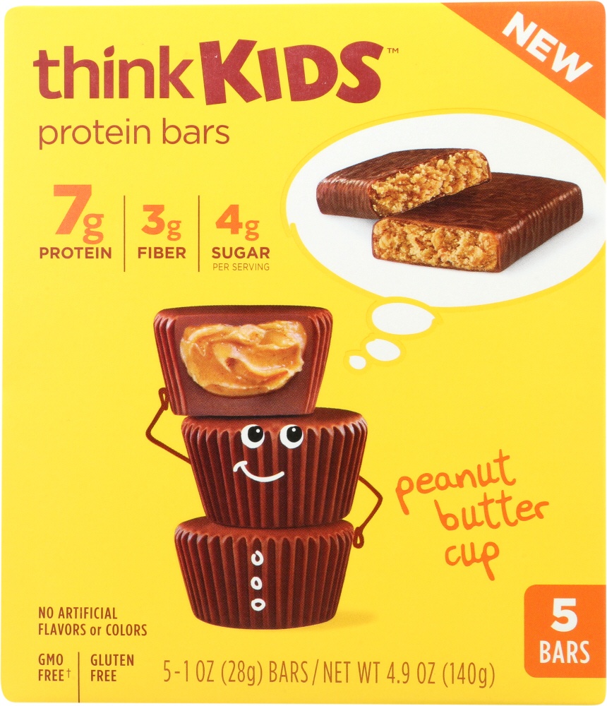 slide 1 of 2, thinkThin Kids Peanut Butter Cup Protein Bars, 5 ct; 1 oz