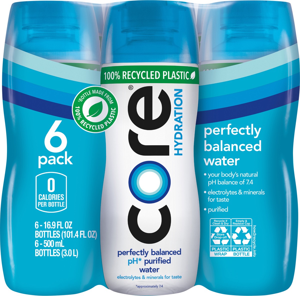 slide 3 of 7, Core Hydration Perfectly Balanced  Water, .5 L bottles, 6 Pack, 6 ct