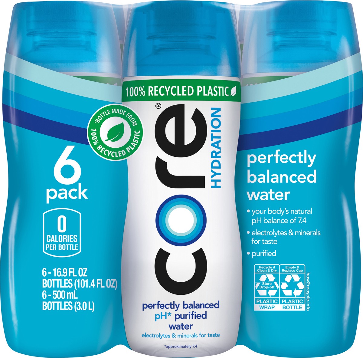 slide 1 of 7, Core Hydration 6 Pack Perfectly Balanced Water 6-16.9 fl oz Bottles, 6 ct; 16.9 oz