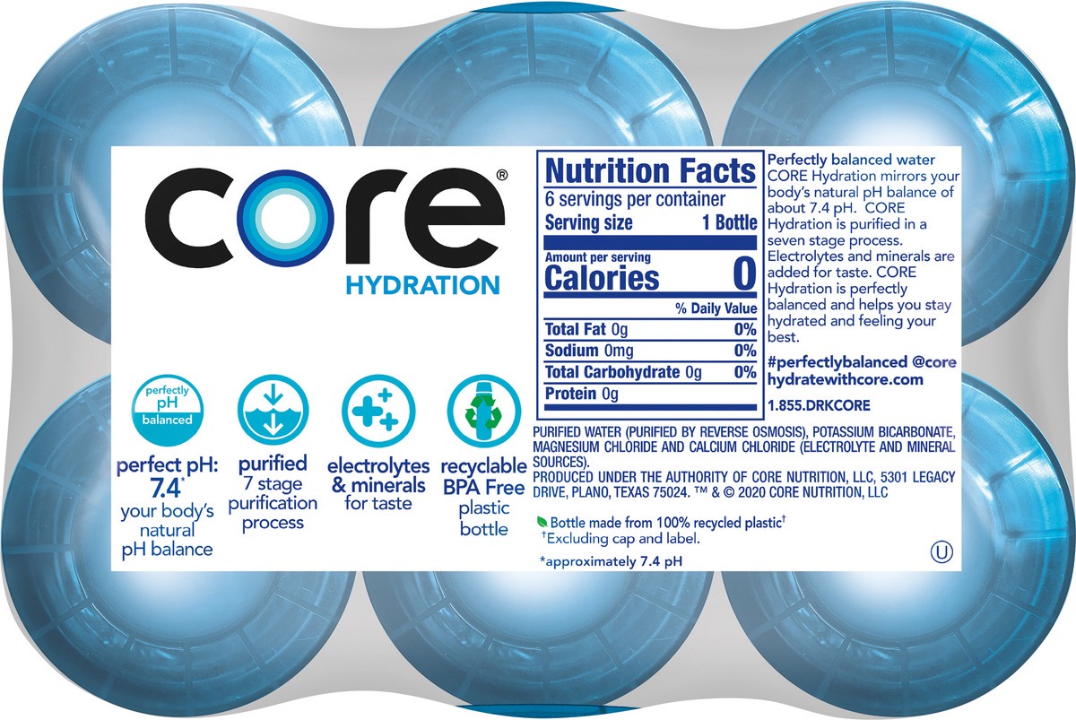 slide 7 of 7, Core Hydration Perfectly Balanced  Water, .5 L bottles, 6 Pack, 6 ct