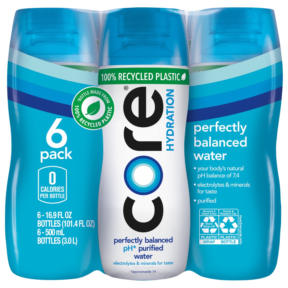 slide 1 of 7, Core Hydration Perfectly Balanced  Water, .5 L bottles, 6 Pack, 6 ct