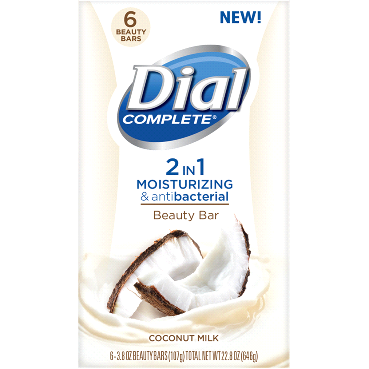 slide 1 of 6, Dial Complete 2 In 1 Moisturizing & Antibacterial Coconut Milk Beauty Bar, 6 ct