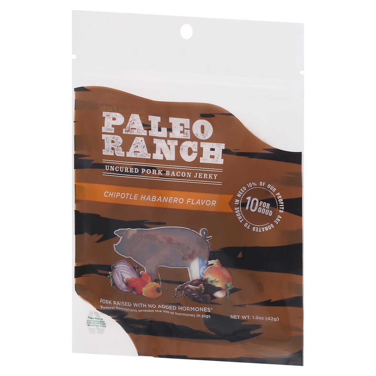 slide 3 of 9, Paleo Ranch Uncured Pork Chipotle Habanero Flavor Bacon Jerky 1.5 oz, 1.5 oz