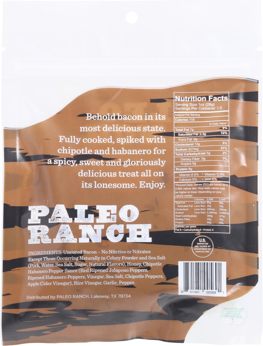 slide 5 of 9, Paleo Ranch Uncured Pork Chipotle Habanero Flavor Bacon Jerky 1.5 oz, 1.5 oz