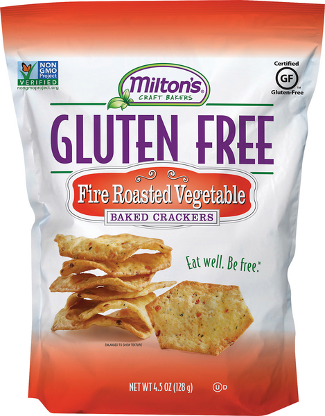 slide 1 of 1, Milton's Gluten Free, Fire Roasted Vegetables, Baked Crackers, 4.5 oz