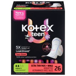 U by Kotex Kotex Ultra Thin Teen Pads with Wings, Heavy Absorbency, 26 Count