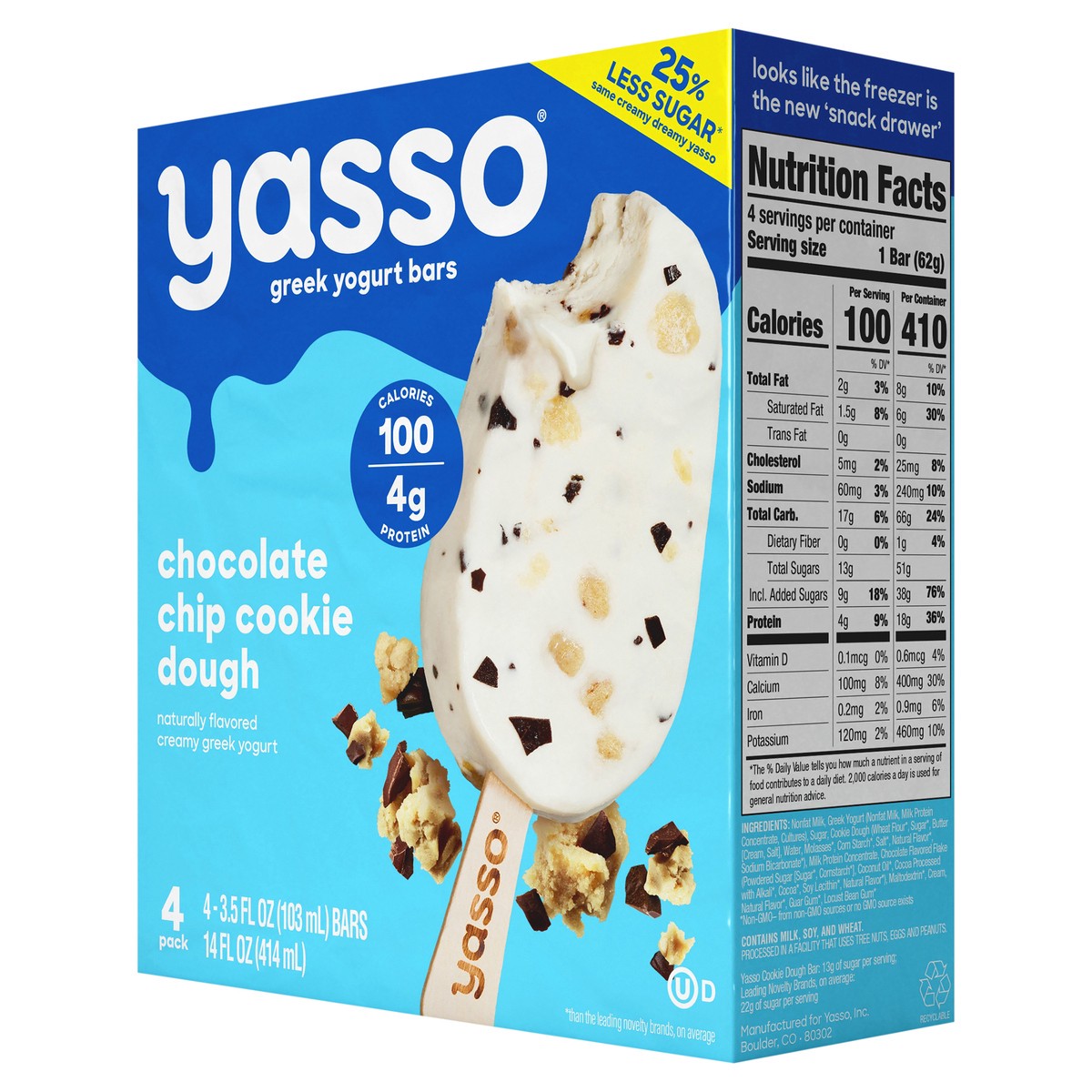 slide 5 of 8, Yasso Yasso Frozen Greek Yogurt Bars Chocolate Chip Cookie Dough Bars 3.5fl oz, 4 ct