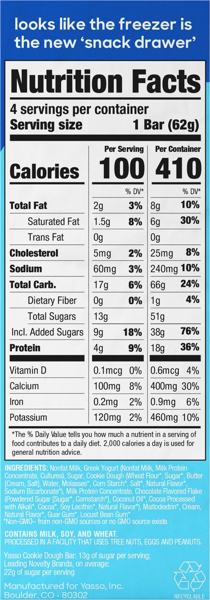 slide 4 of 8, Yasso Yasso Frozen Greek Yogurt Bars Chocolate Chip Cookie Dough Bars 3.5fl oz, 4 ct