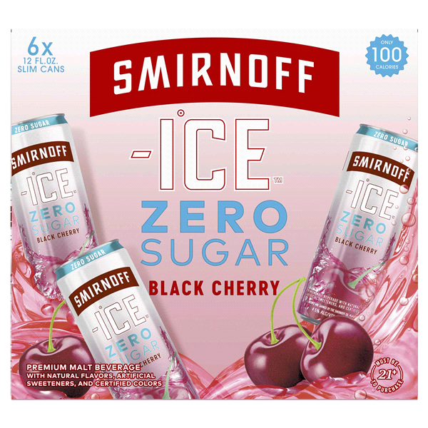 slide 1 of 1, Smirnoff Ice Flavored Malt Beverage Black Cherry Zero Sugar, 6 ct; 12 fl oz