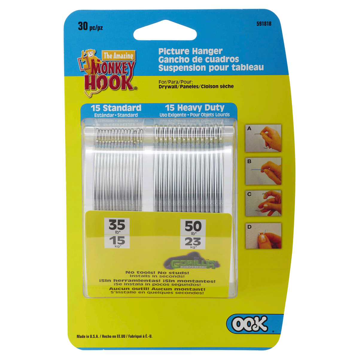 slide 1 of 1, OOK Monkey Hook Picture Hanger Variety Pack, 30 ct