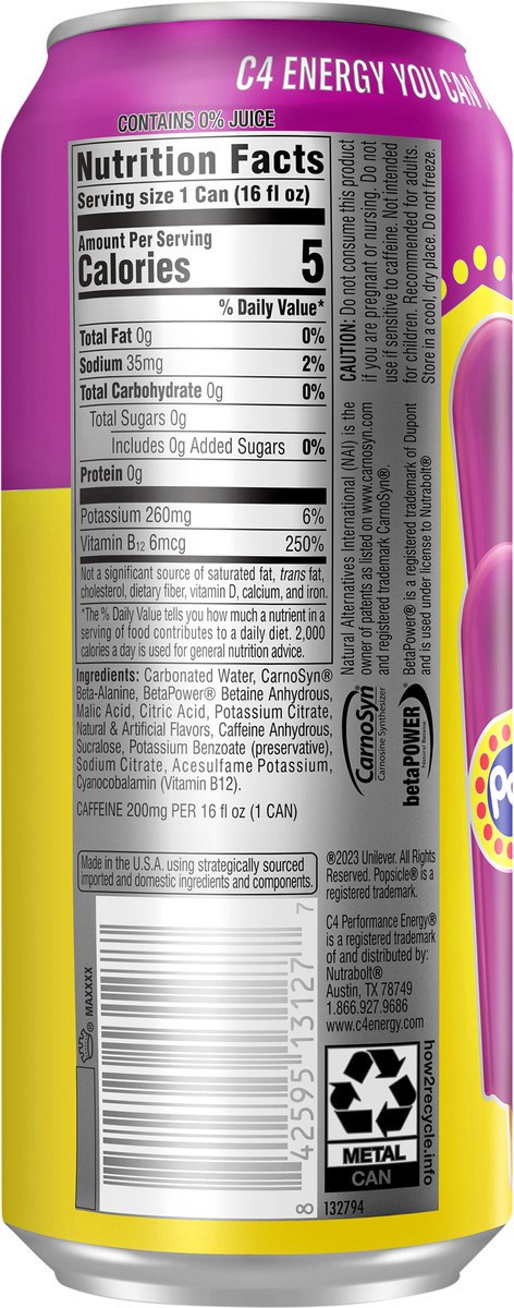 slide 8 of 12, C4 Sport Performance Grape Popsicle Energy Drink, 16 fl oz can, 16 fl oz