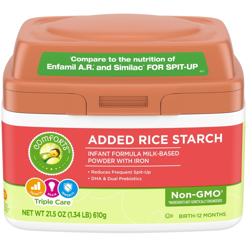 slide 1 of 1, Comforts Added Rice Starch Infant Formula, 21 0.5 oz