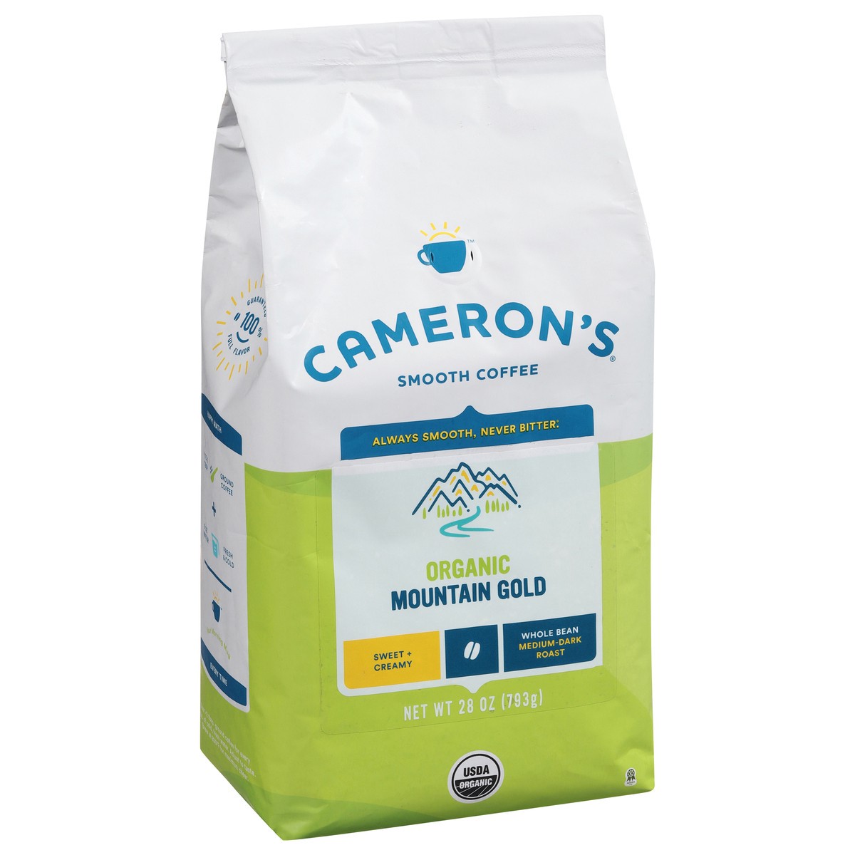 slide 6 of 9, Cameron's Whole Bean Medium-Dark Roast Organic Mountain Gold Coffee 28 oz, 28 oz
