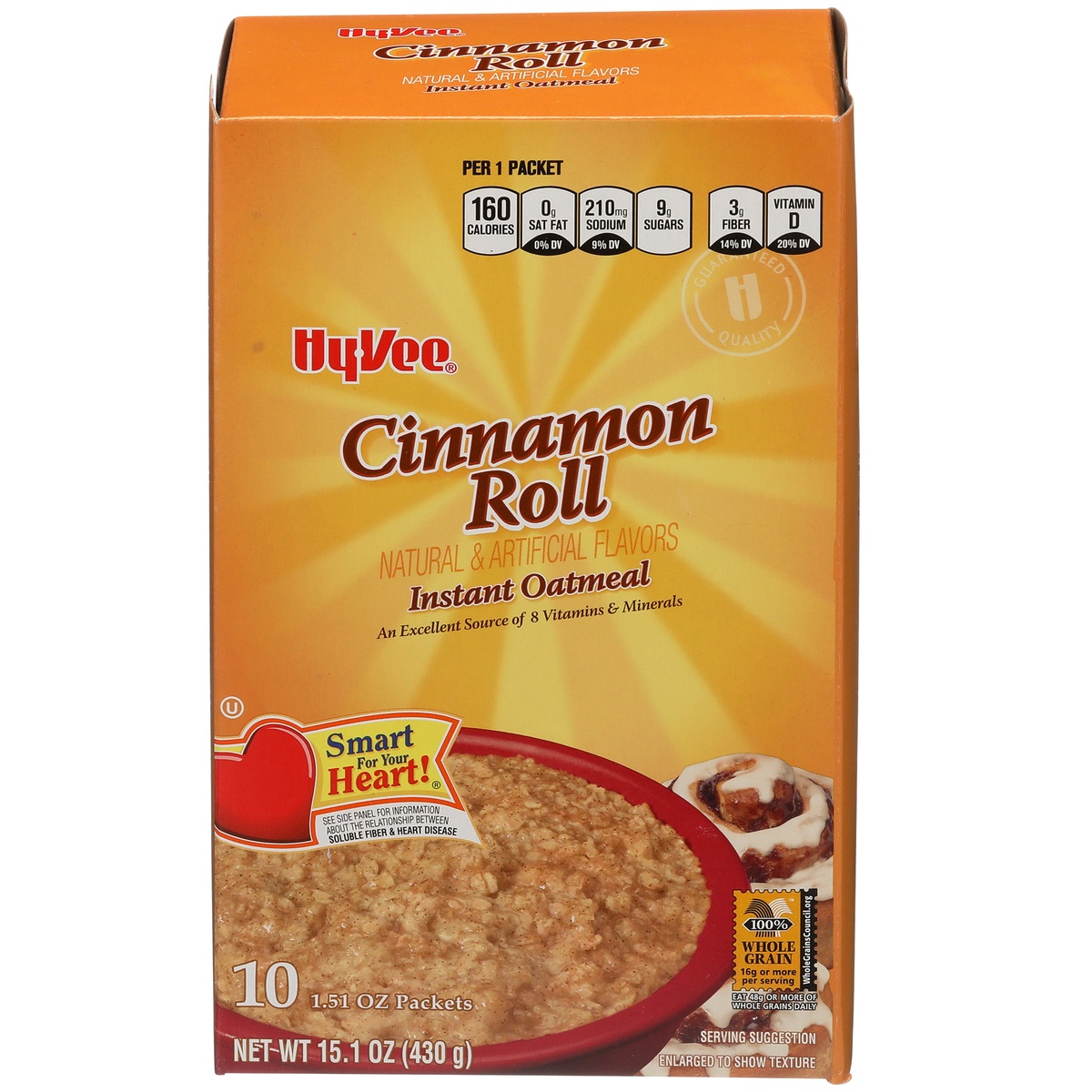 slide 1 of 1, Hy-vee Cinnamon Roll Instant Oatmeal, 10 ct; 15.1 oz