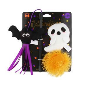 slide 1 of 1, Spooky Village Halloween Cat Plush & Teaser Toy Set, 3 Ct, 1 ct