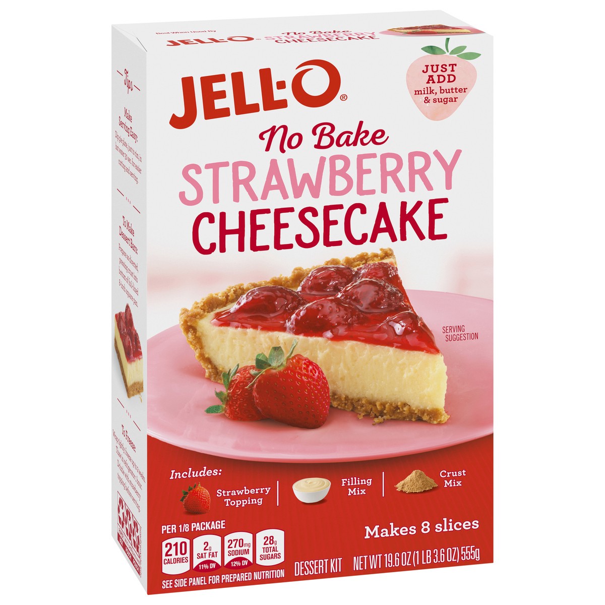 slide 2 of 9, Jell-O No Bake Strawberry Cheesecake Mix, 19.6 oz Box, 19.6 oz