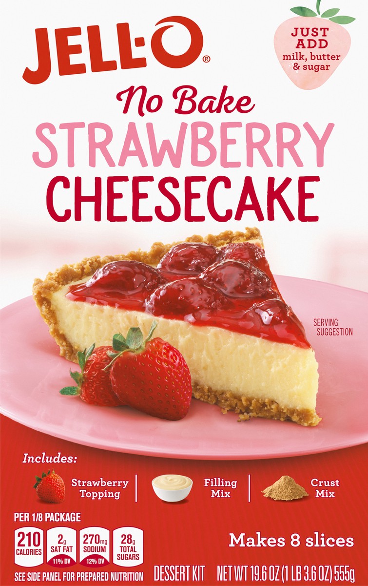 slide 6 of 9, Jell-O No Bake Strawberry Cheesecake Mix, 19.6 oz Box, 19.6 oz