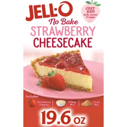 Jell-O No Bake Strawberry Cheesecake Dessert Kit With Strawberry Topping, Filling Mix and Crust Mix