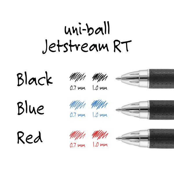 slide 7 of 9, uni-ball Jetstream Rt Retractable Ballpoint Pens, Fine Point, Blue Barrel, Black Ink, Pack Of 3, 3 ct