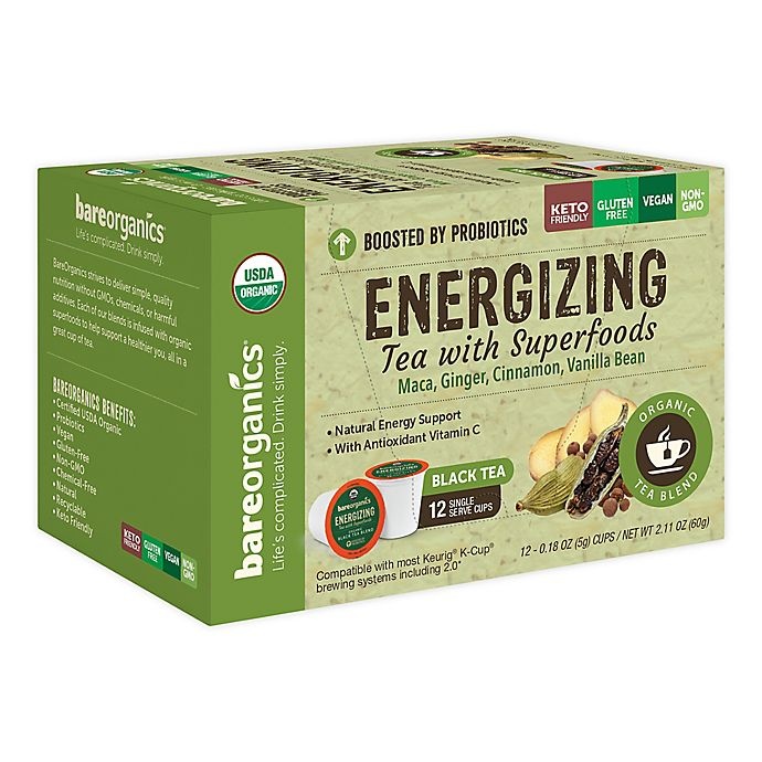 slide 1 of 1, BareOrganics Energizing Black Tea Pods for Single Serve Coffee Makers, 12 ct