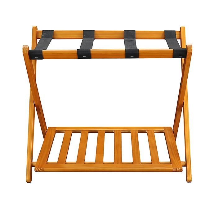 slide 3 of 10, Casual Home Folding Luggage Rack with Shelf - Honey Oak, 1 ct