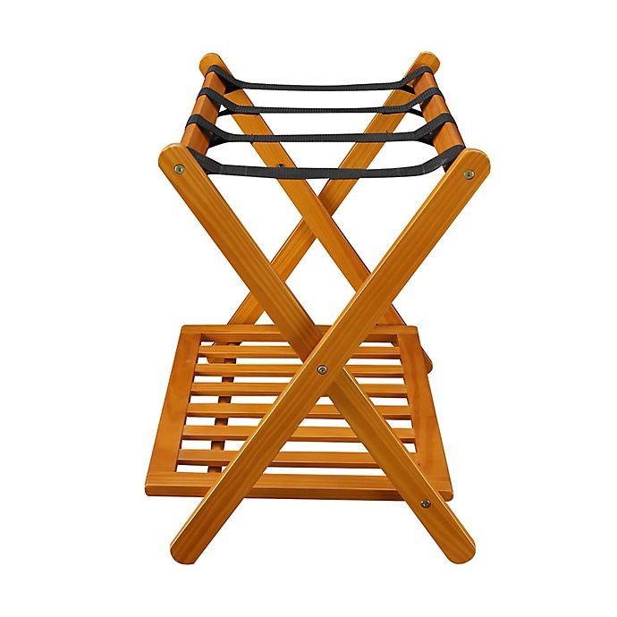 slide 4 of 10, Casual Home Folding Luggage Rack with Shelf - Honey Oak, 1 ct