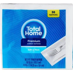 Total Home Premium Dinner Napkins, 2 Ply White, 50 Ct