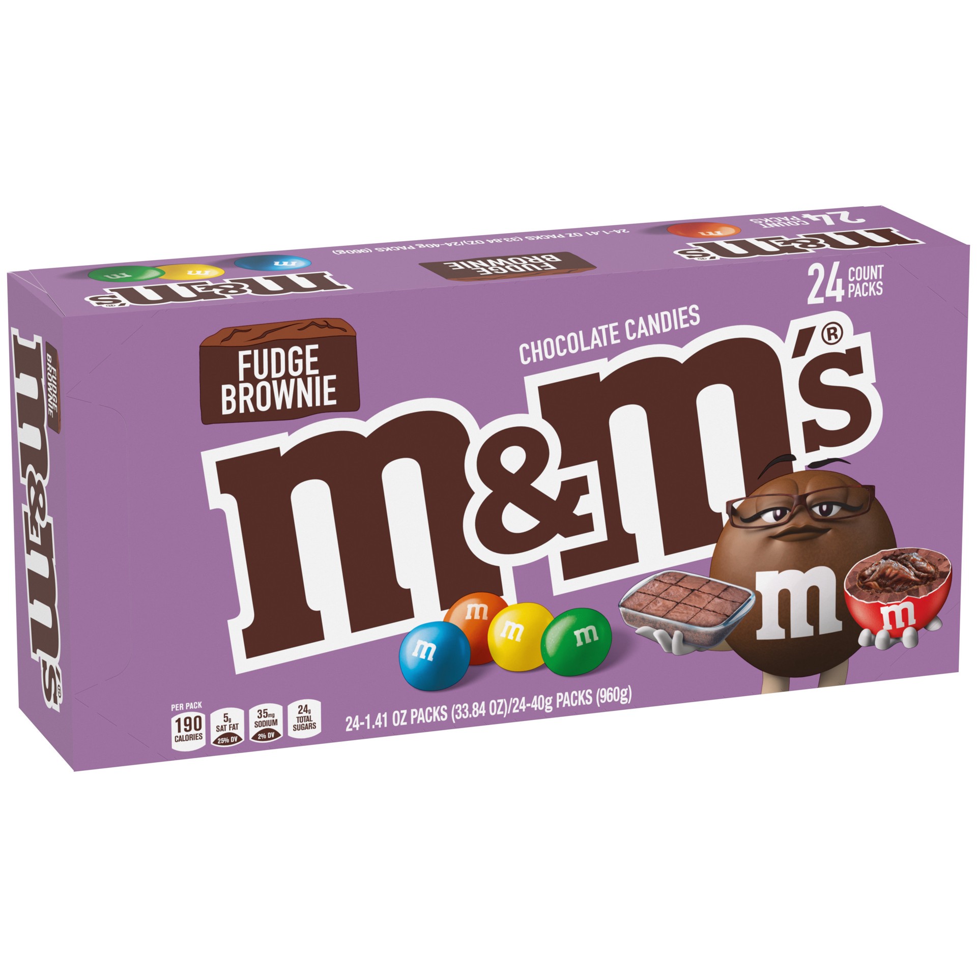 slide 1 of 5, M&M's Chocolate Candy Full Size Bulk Pack, Fudge Brownie, 1.41 oz, 24 ct, 33.84 oz