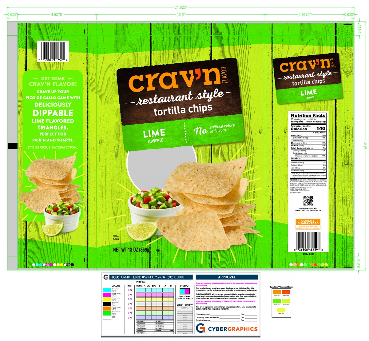 slide 2 of 17, Crav'n Flavor Restaurant Style Lime Flavored Tortilla Chips 13 oz, 13 oz