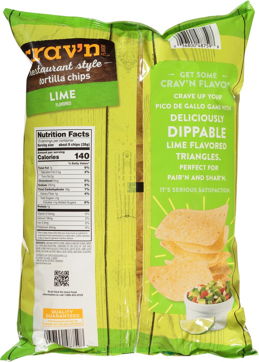 slide 14 of 17, Crav'n Flavor Restaurant Style Lime Flavored Tortilla Chips 13 oz, 13 oz