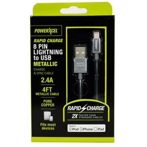 slide 1 of 1, PowerXcel 4ft Lightning 2.4a Cable, Silver, 4 ft