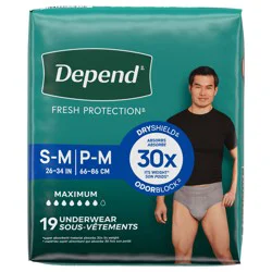 Depend Fresh Protection Adult Incontinence Underwear for Men, Disposable, Maximum, SmallMedium, Grey, 19 Count