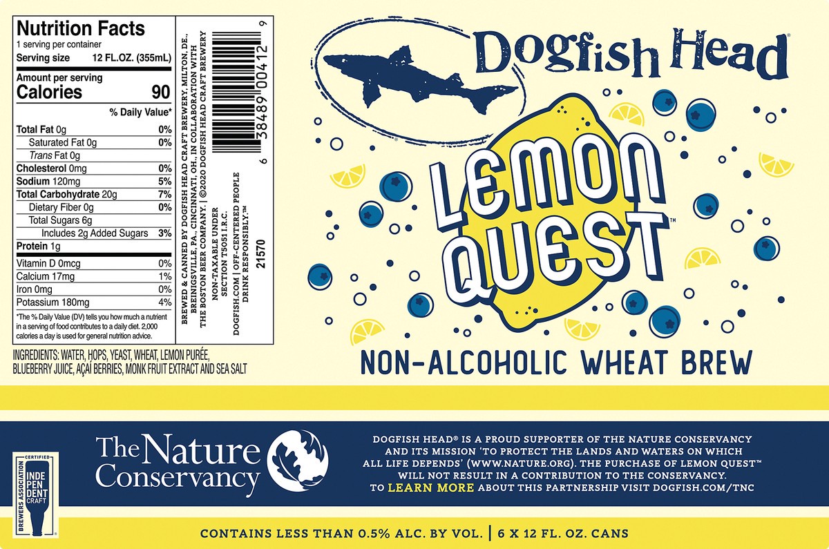 slide 8 of 8, Dogfish Head Lemon Quest Non-Alcoholic Beer (12 fl. oz. Can, 6pk.), 1 ct