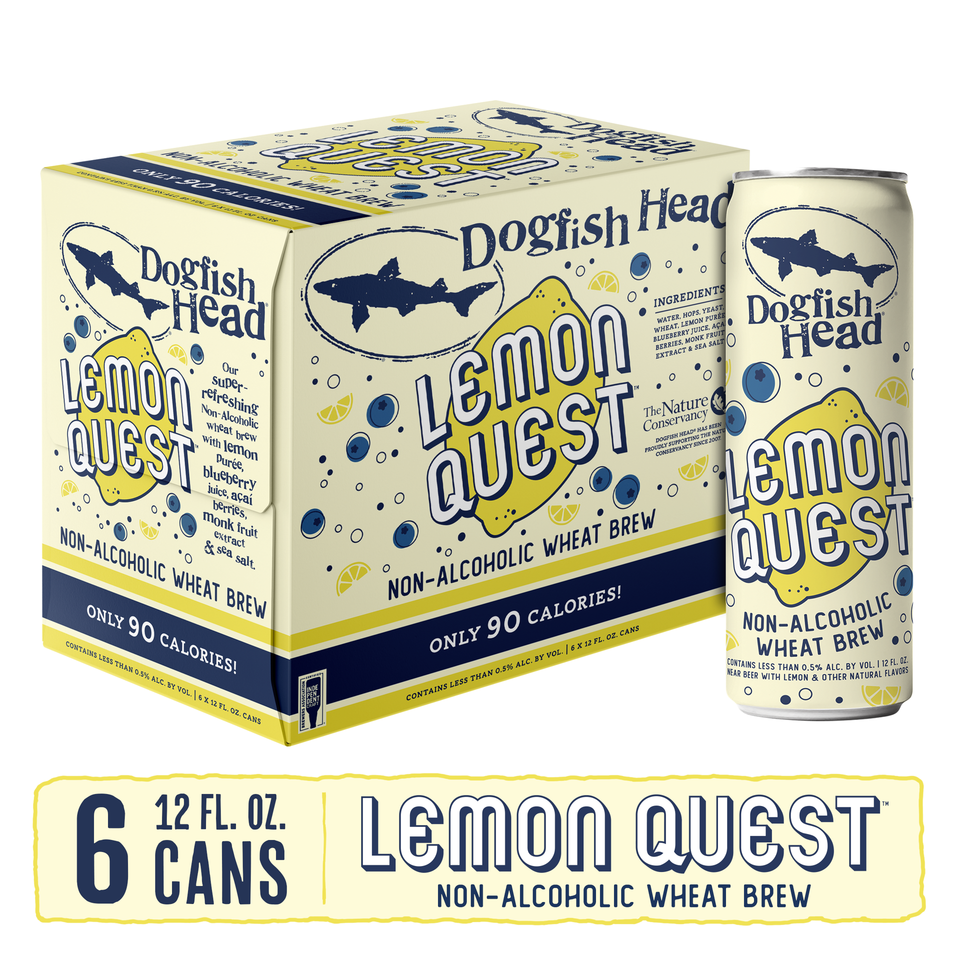 slide 1 of 8, Dogfish Head Lemon Quest Non-Alcoholic Beer (12 fl. oz. Can, 6pk.), 1 ct