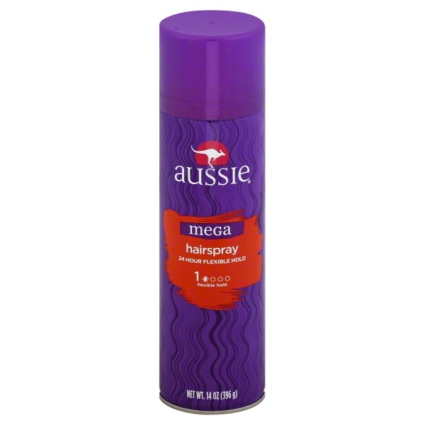 slide 1 of 1, Aussie Mega Hairspray Finish Flexible Hold, 14 oz