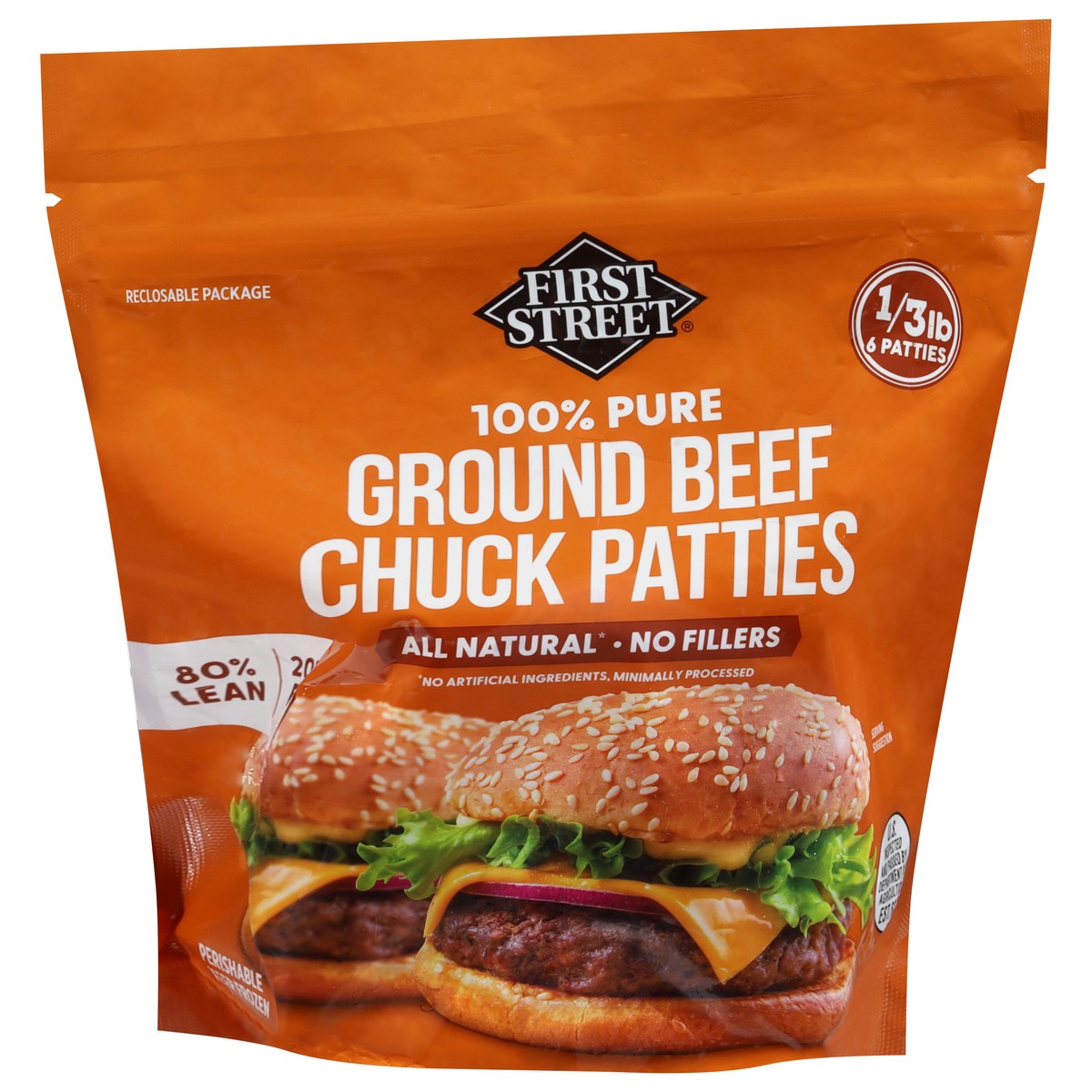 slide 3 of 4, First Street Patties Ground Beef Chuck, 2 lb