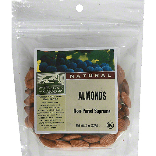 slide 2 of 2, Woodstock Raw & Unsalted Nonpareil Almonds, 7.5 oz