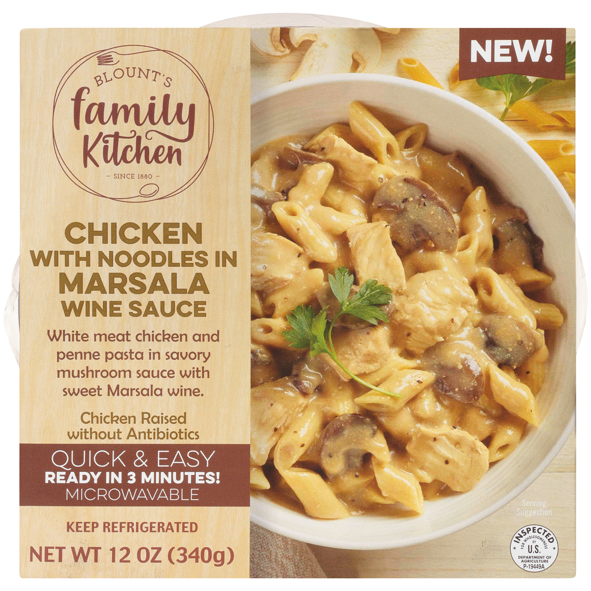 slide 1 of 1, Blount's Family Kitchen Chicken With Noodles In Marsala Wine Sauce, 12 oz