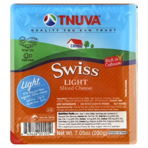 slide 1 of 1, Tnuva Emek Sliced Light Swiss Cheese, 7.05 oz