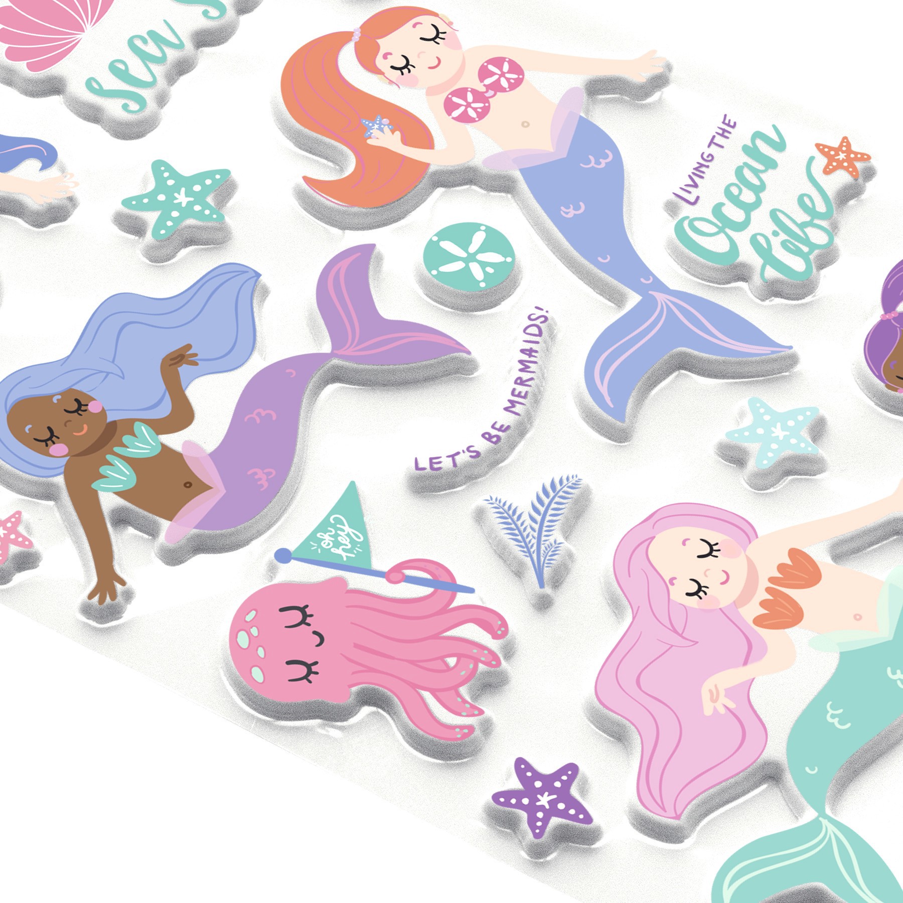 slide 2 of 4, Mermaids Puffy Stickers By Recollections, 3.875 in x 7 in